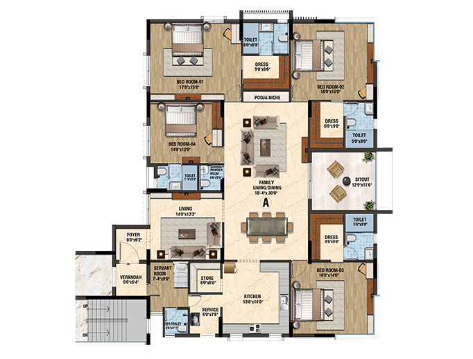 Type A - 4 Bed - 6108 Sq Ft