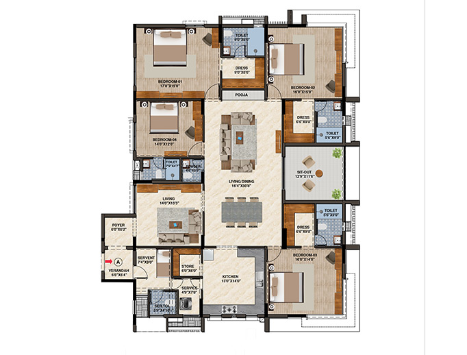 Podium-4BHK - 3681 SQ.FT Floor Plan